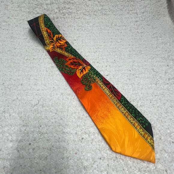 RUSH LIMBAUGH Vintage Men's 100 Silk Necktie USA Tropical Leaves Orange EUC